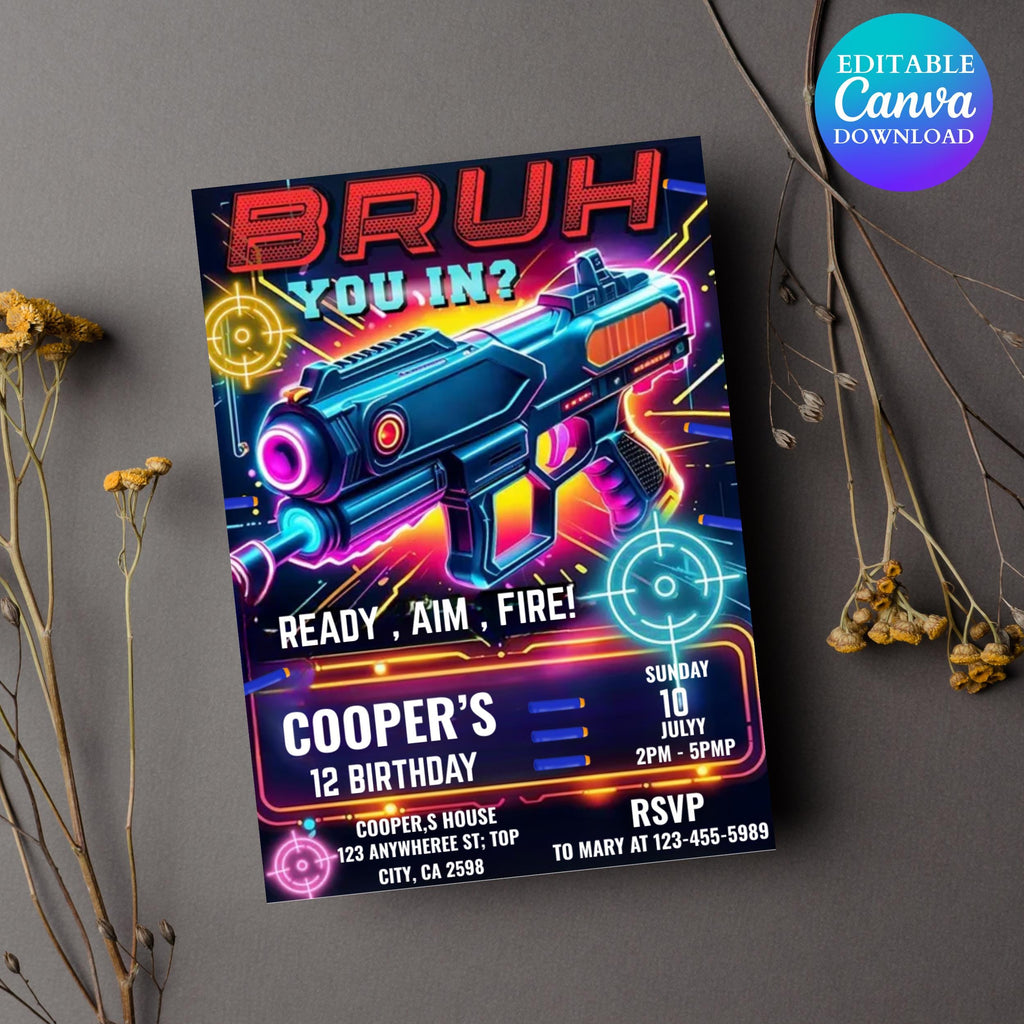 Dart Gun Birthday Invitation Template, Dart Gun Birthday Invitation, Dart Gun Party, Dart Boy Birthday Party Invite, Nerf Party Invitation