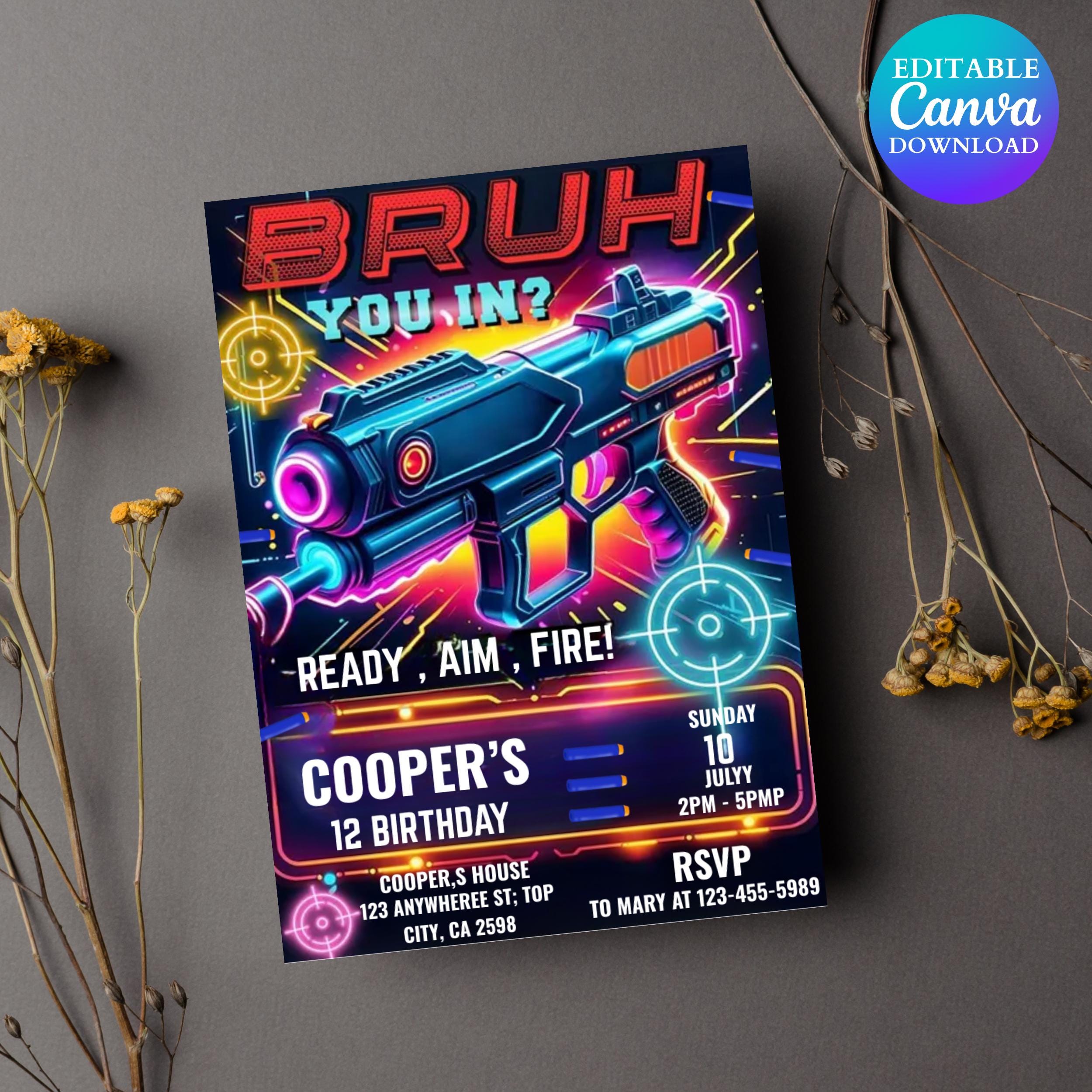 Dart Gun Birthday Invitation Template, Dart Gun Birthday Invitation, Dart Gun Party, Dart Boy Birthday Party Invite, Nerf Party Invitation
