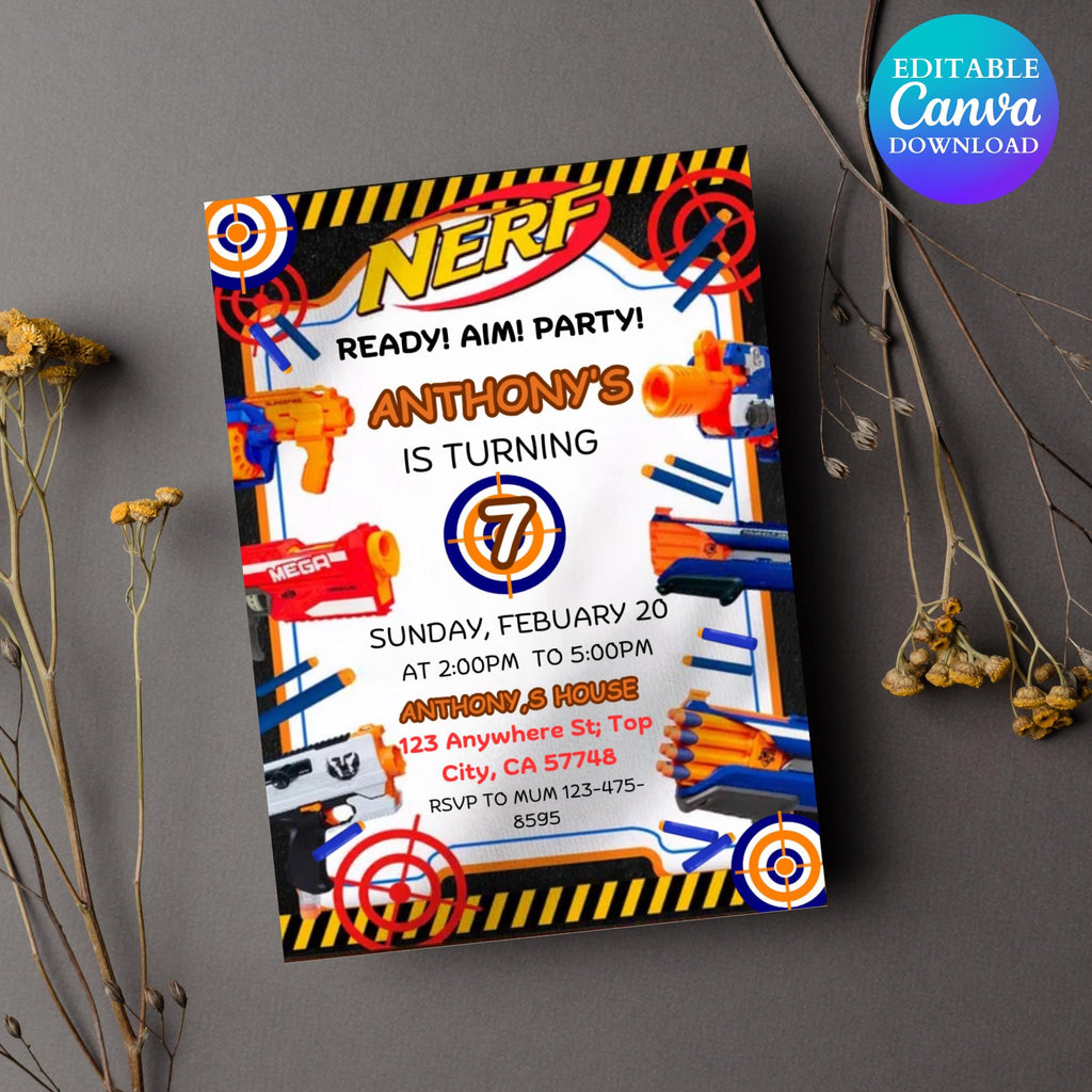 Dart Gun Invitation Editable Template, Dart Gun Birthday Invitation, Nerf Party Invitation, Dart Gun Invite Party, Boy Invitation, Dart Boy