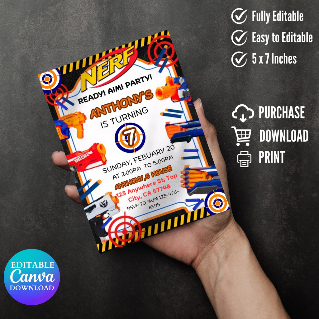 Dart Gun Invitation Editable Template, Dart Gun Birthday Invitation, Nerf Party Invitation, Dart Gun Invite Party, Boy Invitation, Dart Boy