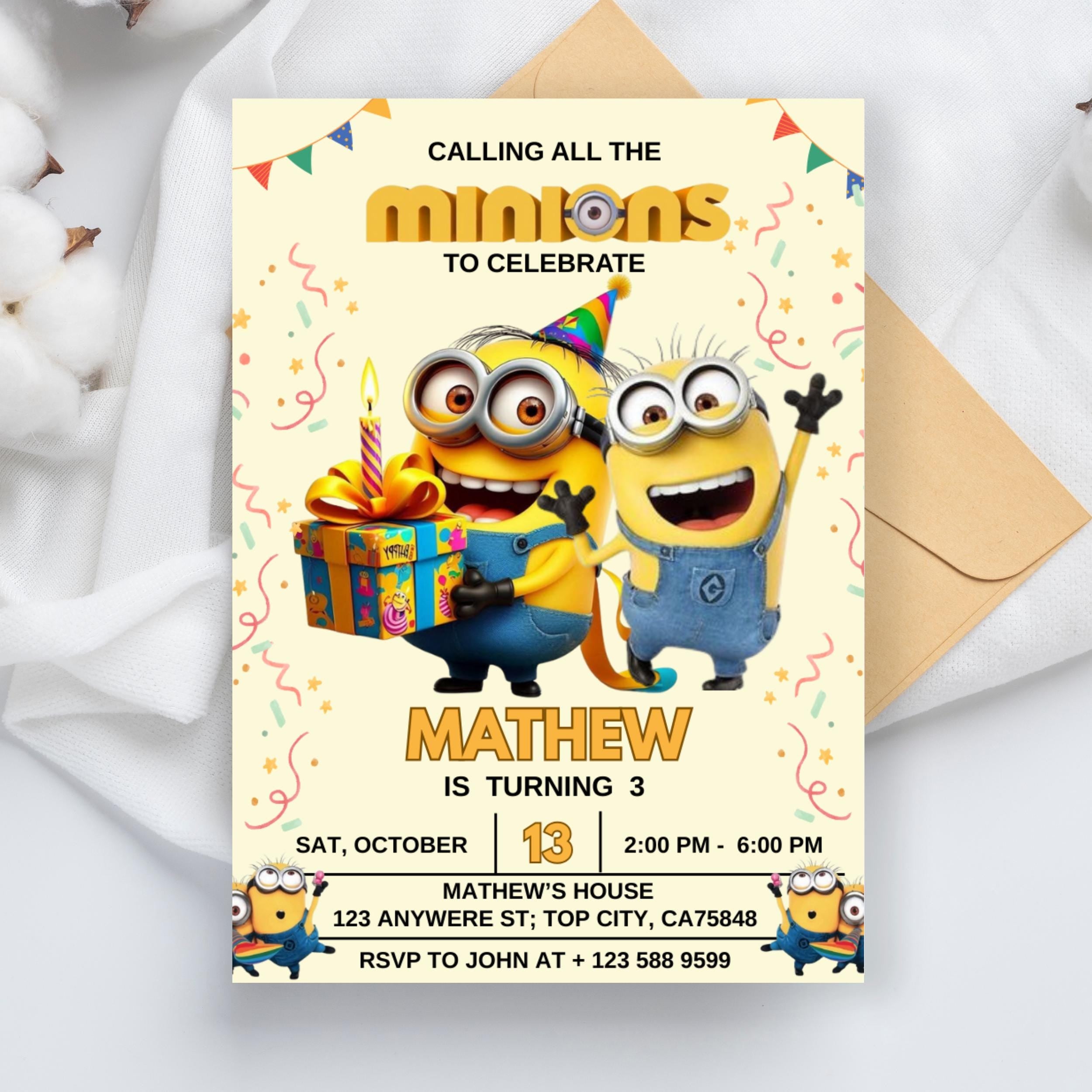 Editable Minion Birthday Invitation: Printable Kids Party Evite (5x7 inches)