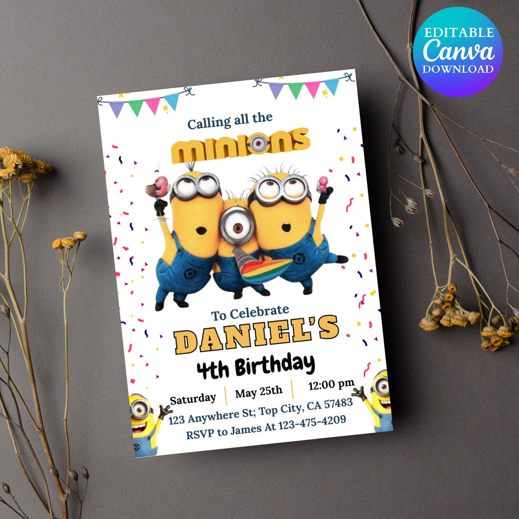 Editable Minion Birthday Invitation: Kids Party Template (Digital Download 5x7in