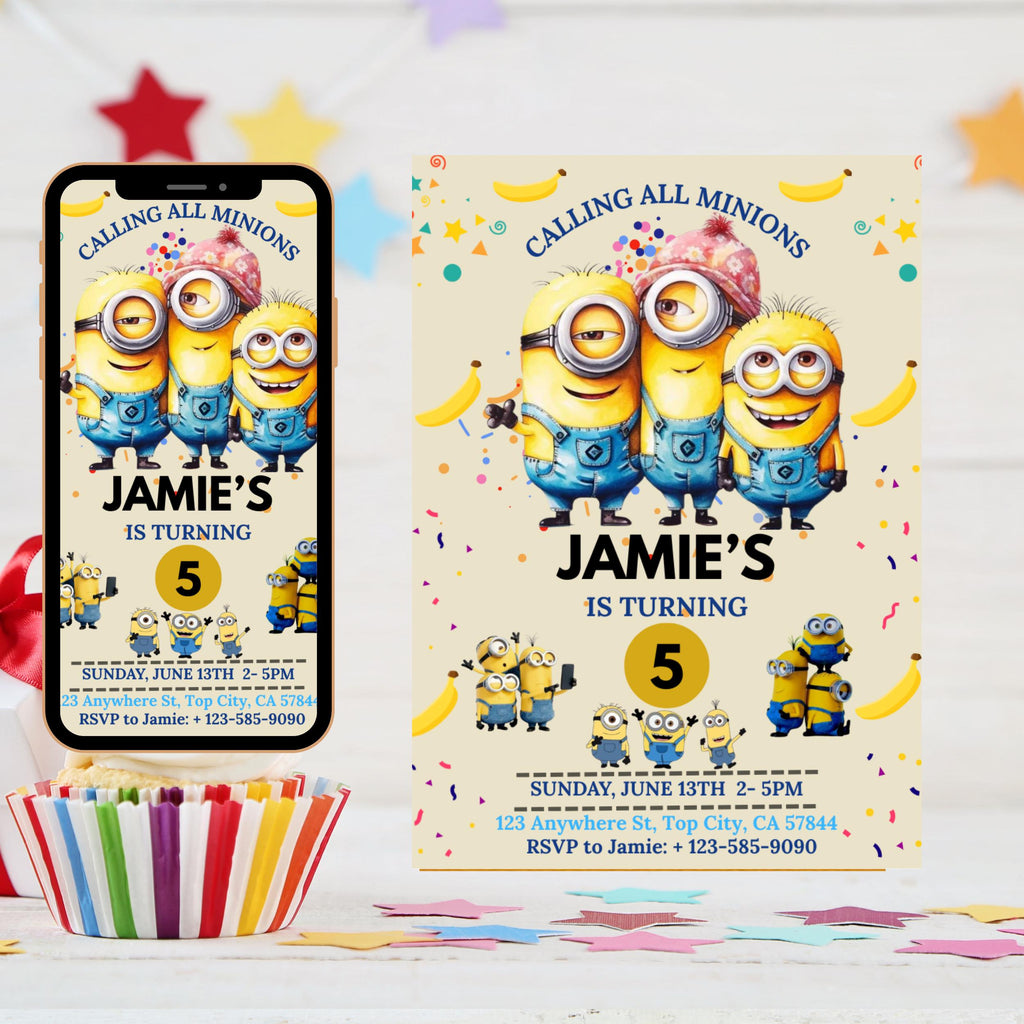 Editable Minions Birthday Invitation: Fun Kids Party Invite (5x7 inches)