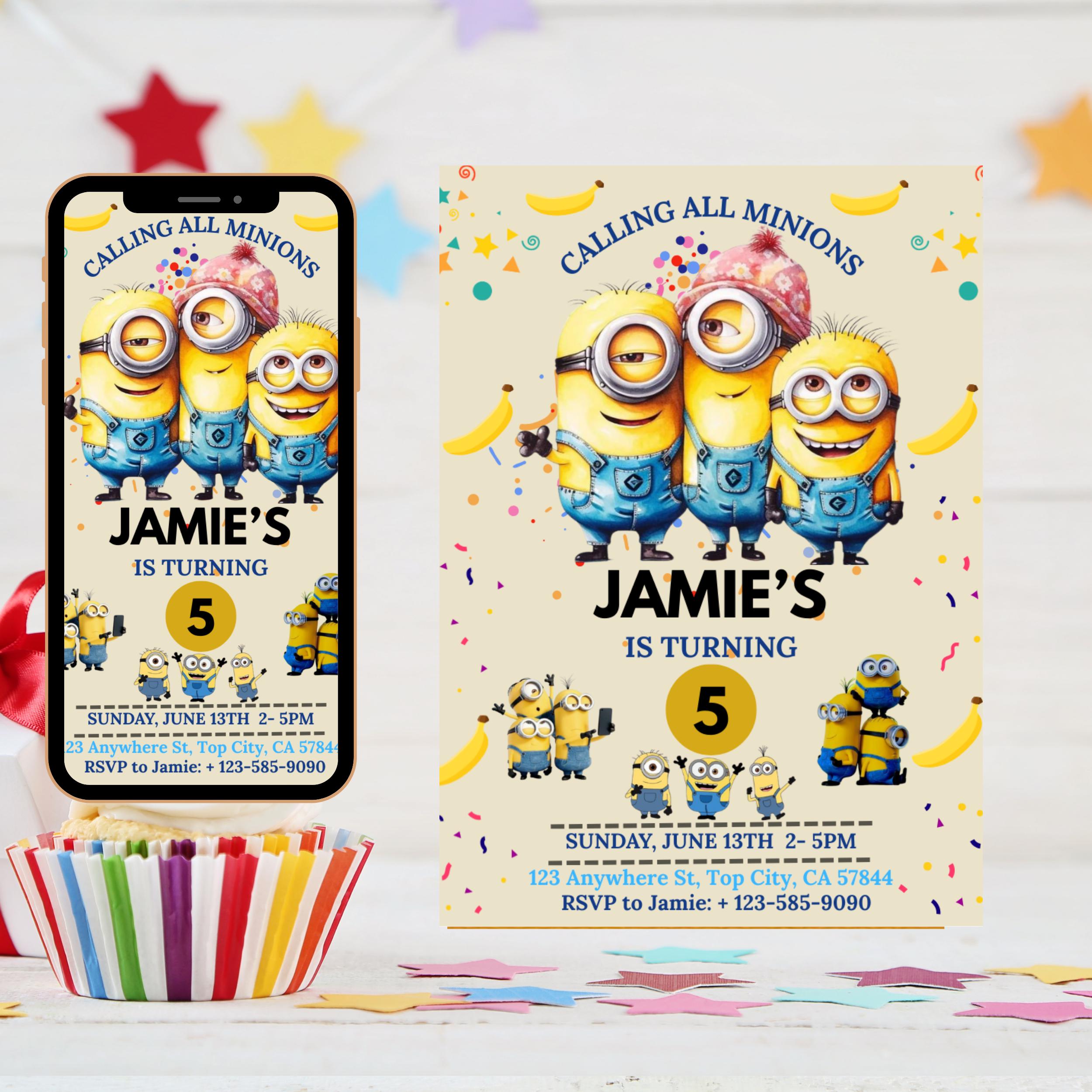 Editable Minions Birthday Invitation: Fun Kids Party Invite (5x7 inches)