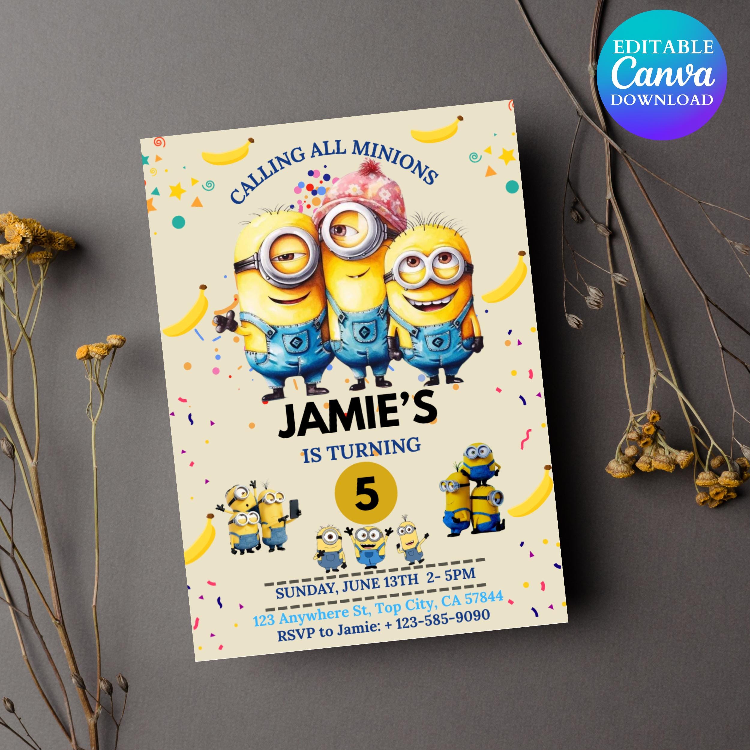 Editable Minions Birthday Invitation: Fun Kids Party Invite (5x7 inches)