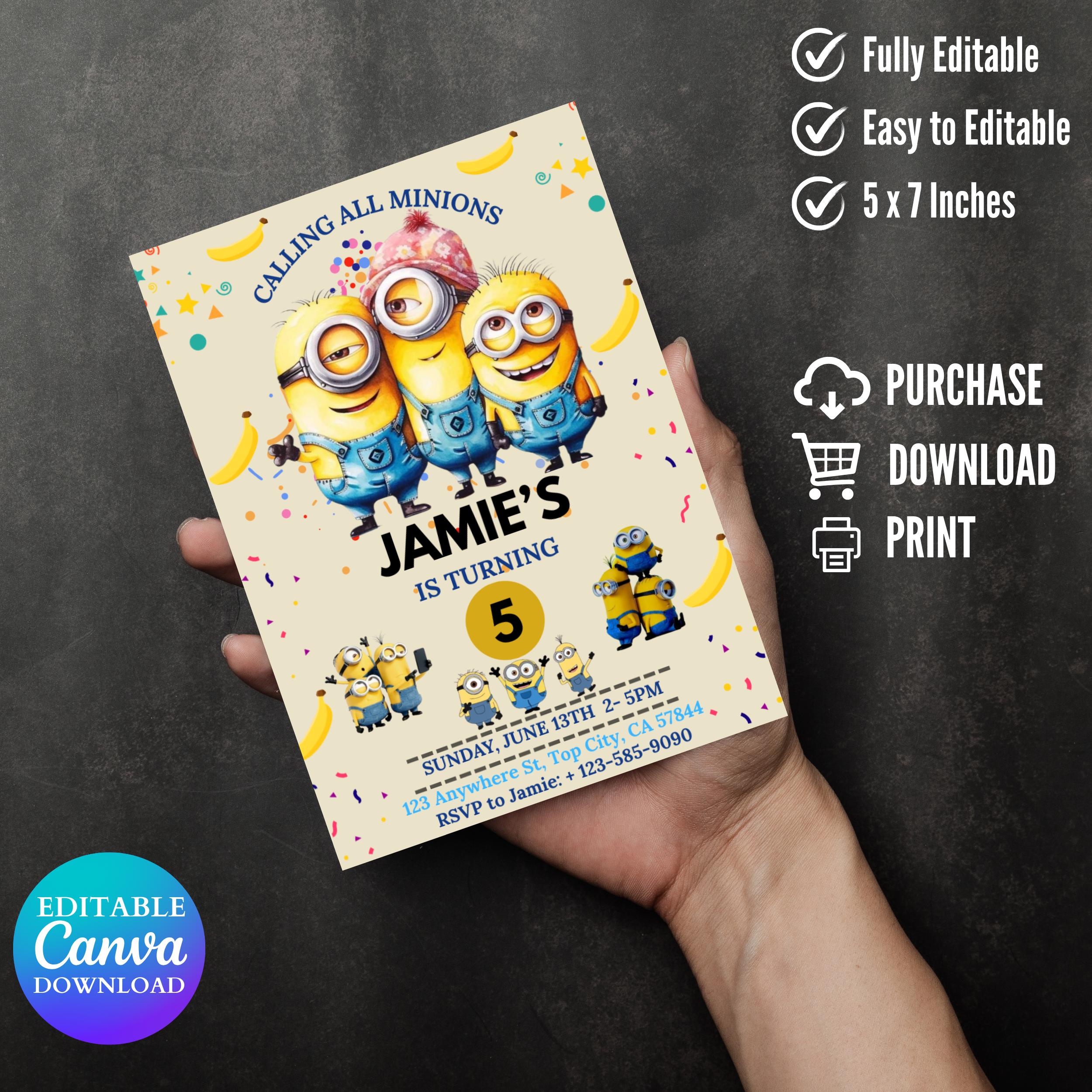 Editable Minions Birthday Invitation: Fun Kids Party Invite (5x7 inches)