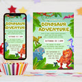 Three Rex Birthday Invitation: Editable Dino Party Invite (5x7 Digital Download Canva Template)