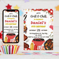 Editable Bbq Birthday Invitation Template, Editable Grill and Chill Party Canva Template, Barbecue Red Gingham Backyard Party Template