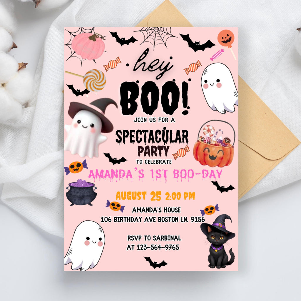 Editable Halloween Birthday Invitation: Spooky Ghost Party (5x7 inches, Canva Template Digital Download