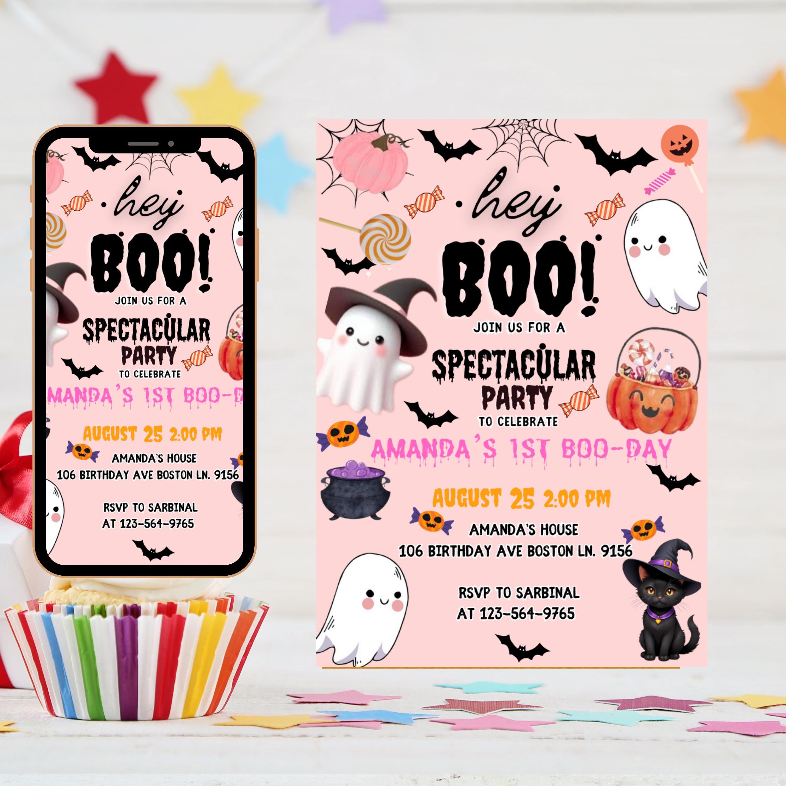 Editable Halloween Birthday Invitation: Spooky Ghost Party (5x7 inches, Canva Template Digital Download