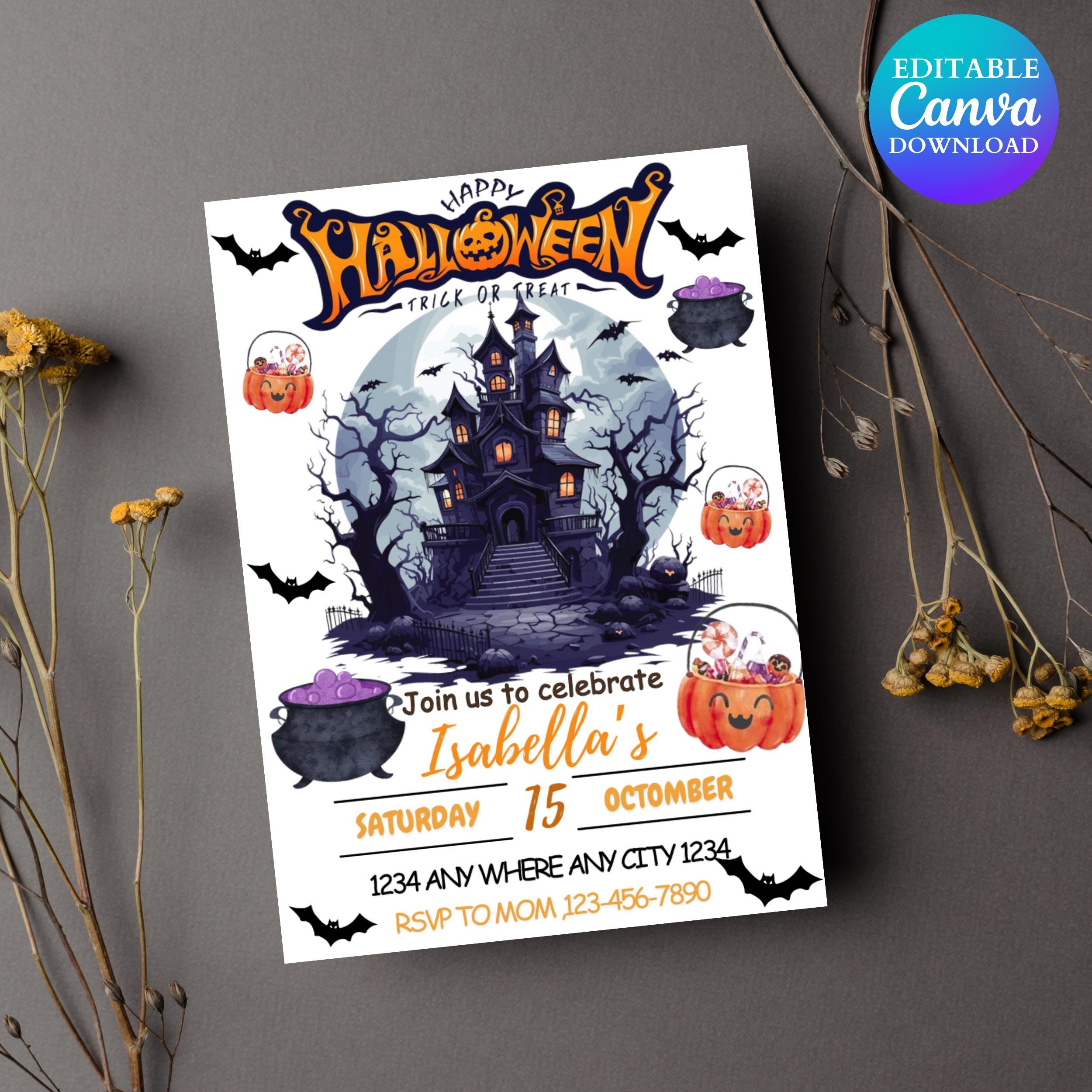 Editable Spooky Vibes Cute Pink Halloween Ghost 2nd Birthday Party Invitation Retro Groovy Ghost Halloween Party Instant Download evite card