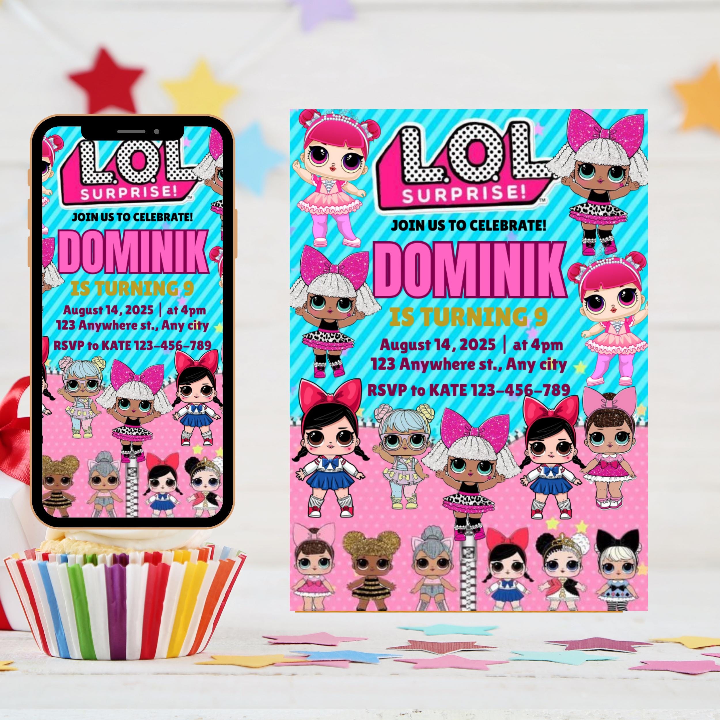 Pink Doll Birthday Invitation: Editable Canva Template (5x7 in, Digital Download