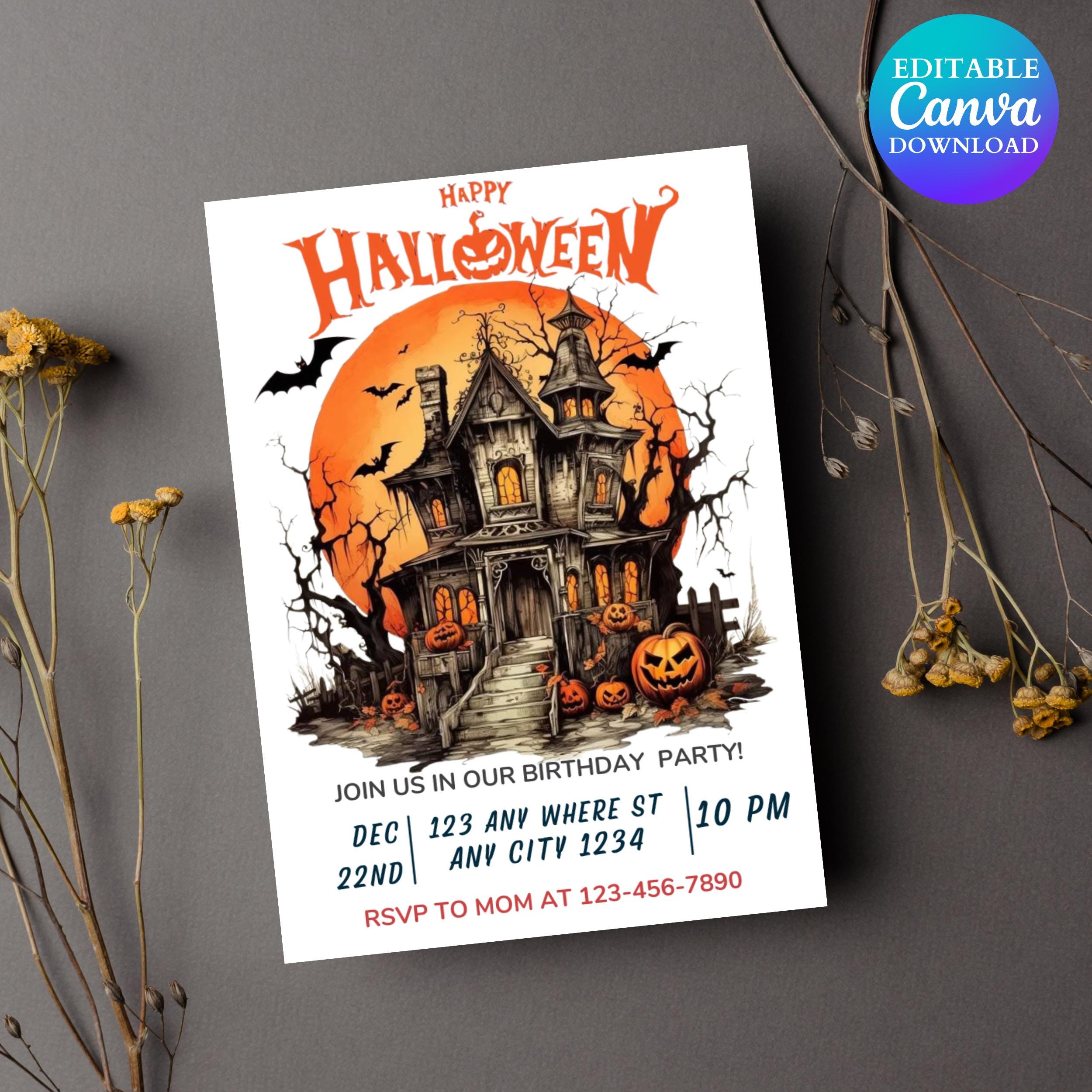 Editable Halloween Party Invitation: Spooky Birthday Invite (5x7, Digital Download, Canva Template