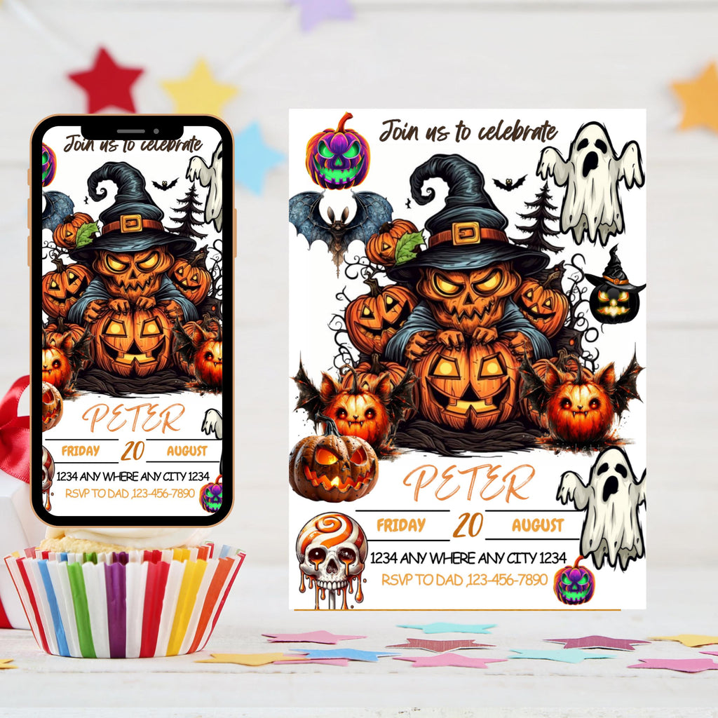 Monster Halloween Birthday Invitation: Editable Canva Template (Digital Download 5x7" PDF/JPG Options)