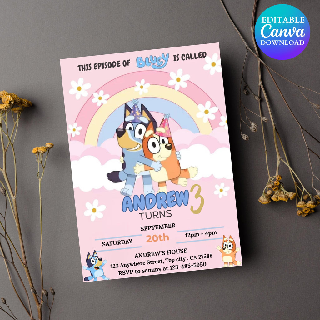 Bluey Birthday Invitation: Editable Canva Party Invite (Digital Download