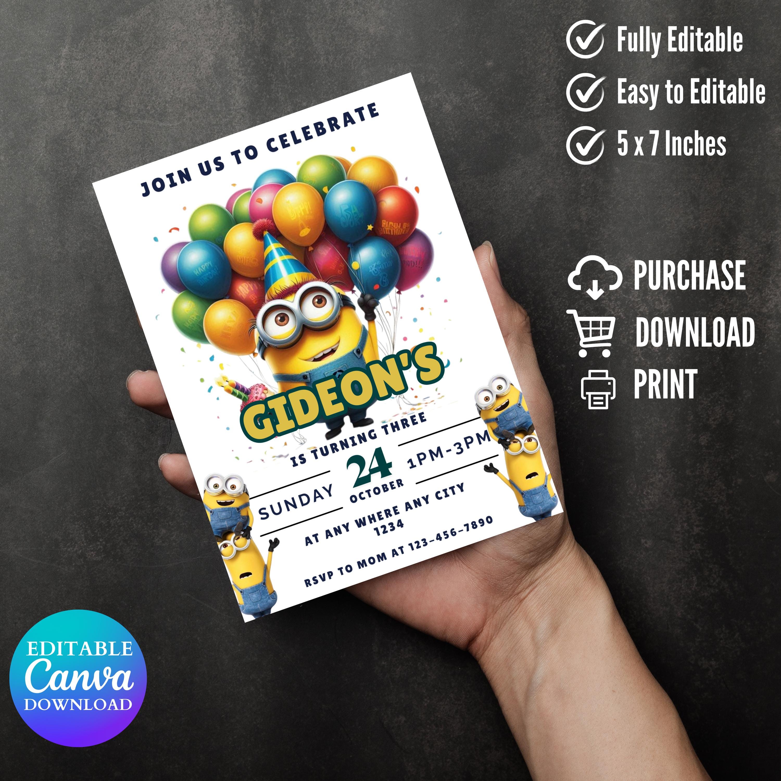 Minions Birthday Invitation | Editable 5x7 Digital Download | Minion Party Invite for Boys & Girls | Minion Invite | Minion Bday Invite