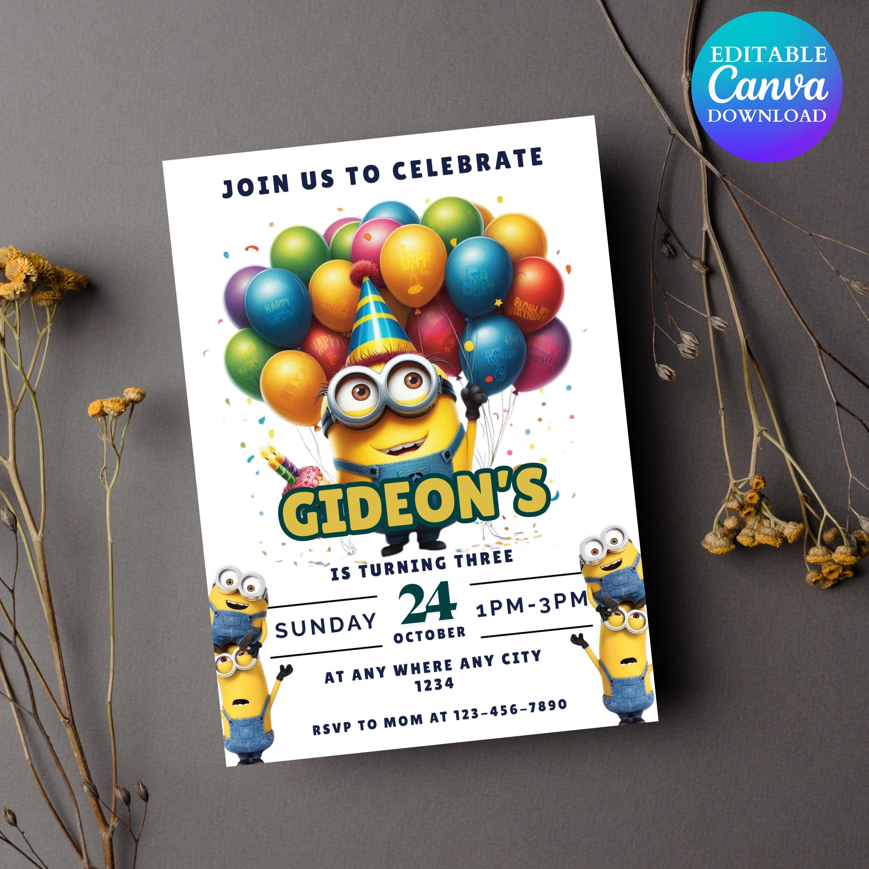 Minions Birthday Invitation | Editable 5x7 Digital Download | Minion Party Invite for Boys & Girls | Minion Invite | Minion Bday Invite