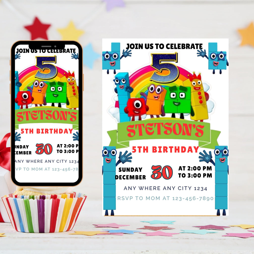 Editable Number blocks, Birthday Invitation, Printable Birthday Party Invite, Digital Kid Party Invite, Number Inspired Birthday Invitation