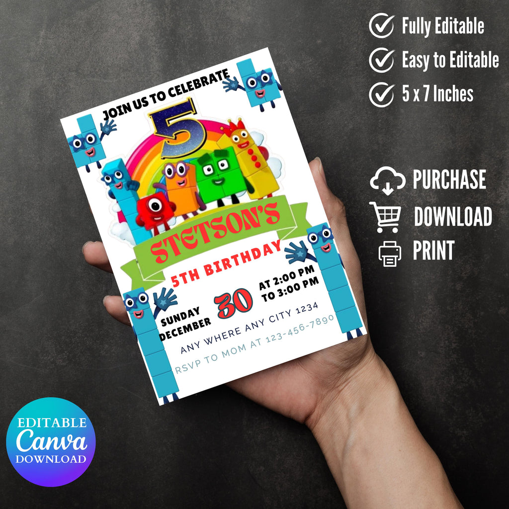 Editable Number blocks, Birthday Invitation, Printable Birthday Party Invite, Digital Kid Party Invite, Number Inspired Birthday Invitation