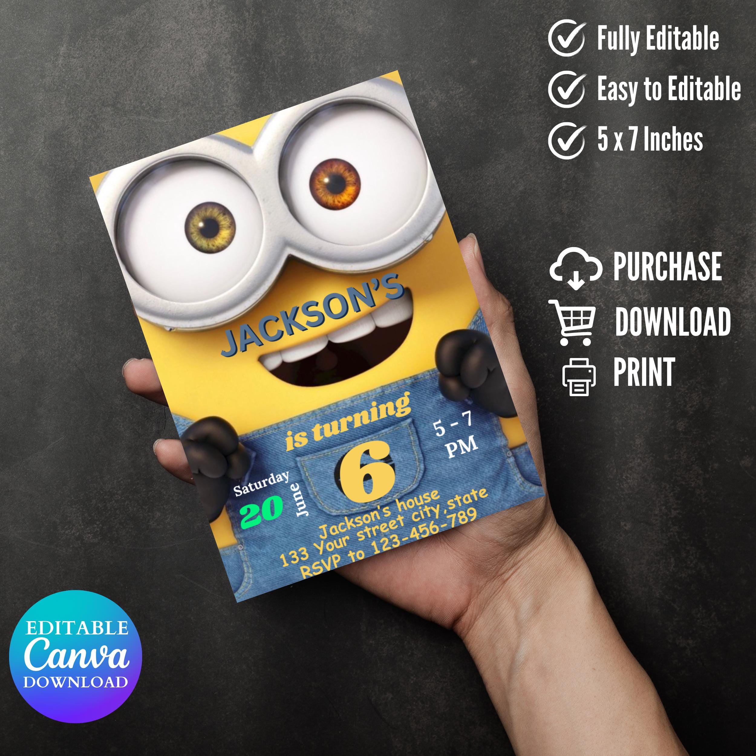 Editable Minions Birthday Party Invitation Template for Kids / Kids Minion Party Invitation Template / Kids Birthday Party Invitation