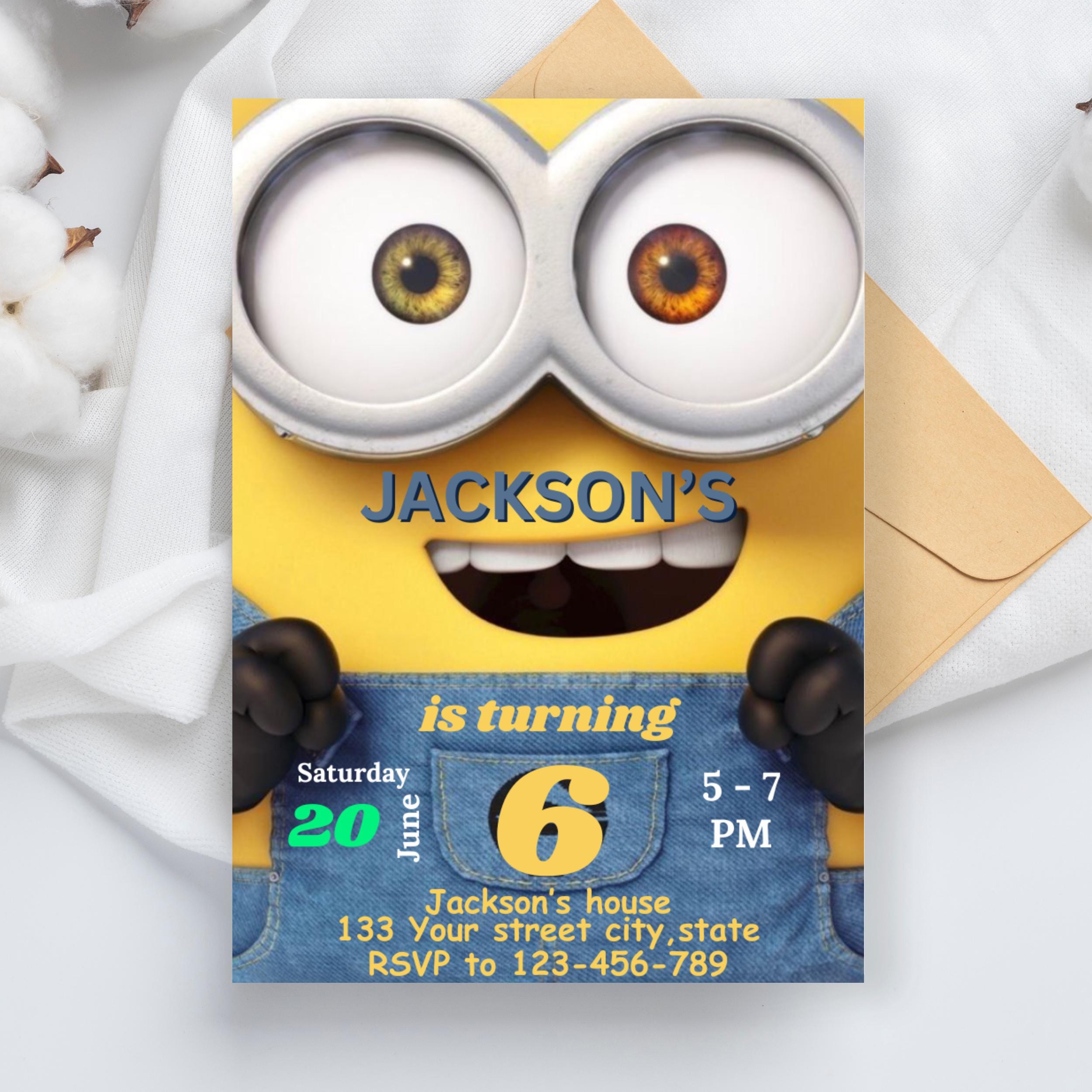Editable Minions Birthday Party Invitation Template for Kids / Kids Minion Party Invitation Template / Kids Birthday Party Invitation