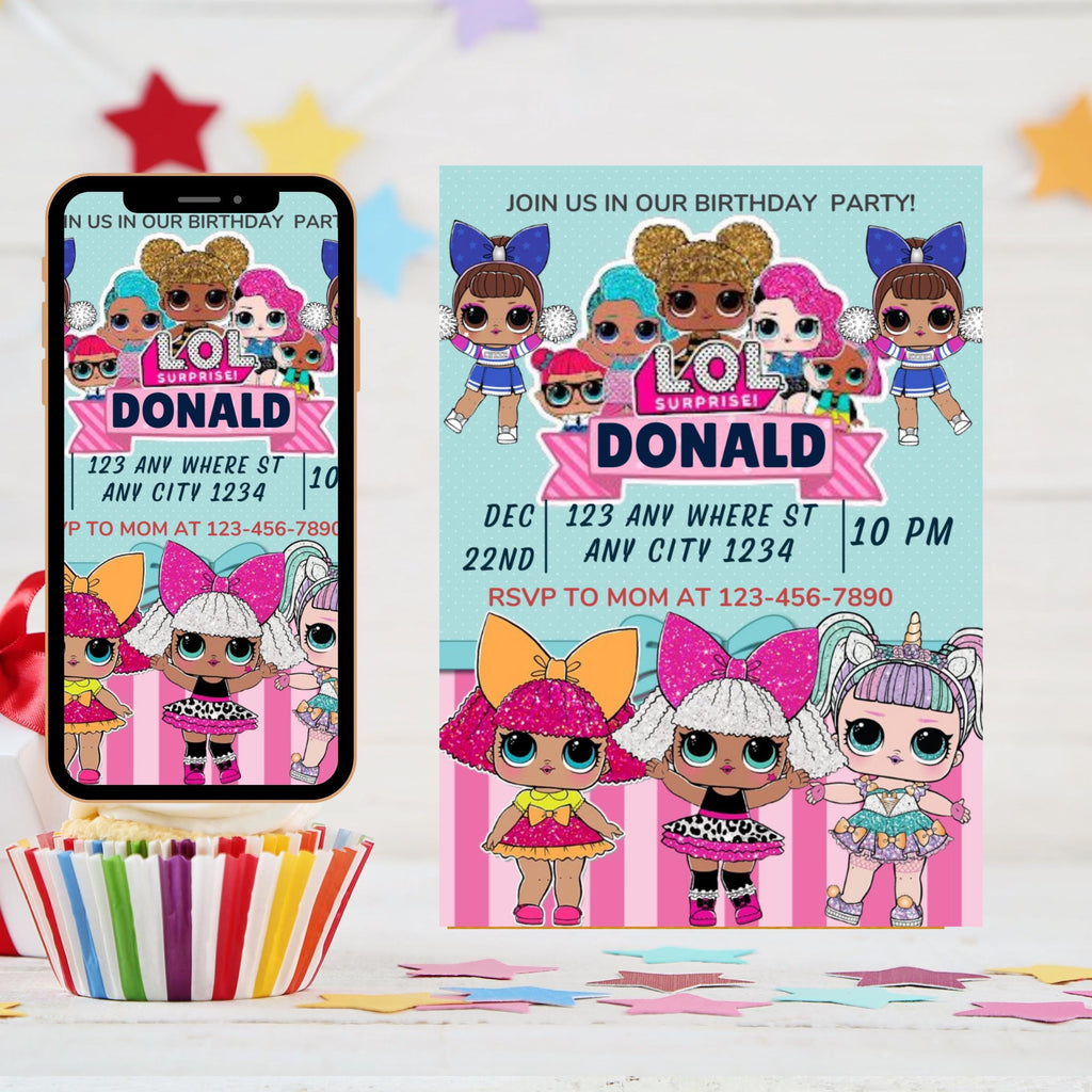 Editable Doll Birthday Surprise Girls Invitation, Surprise Doll Printable Invitation, Glam Fashion Dolls Invite, Suprise Doll Birthday
