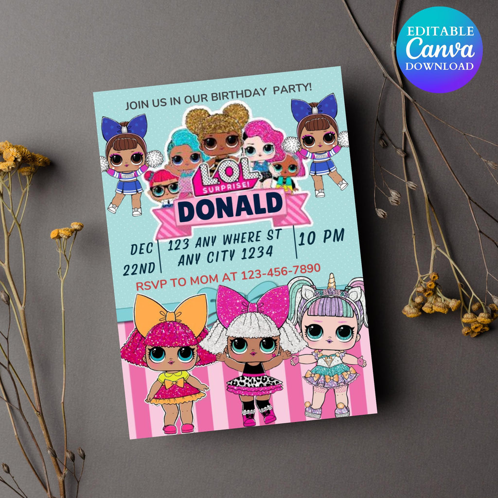 Editable Doll Birthday Surprise Girls Invitation, Surprise Doll Printable Invitation, Glam Fashion Dolls Invite, Suprise Doll Birthday