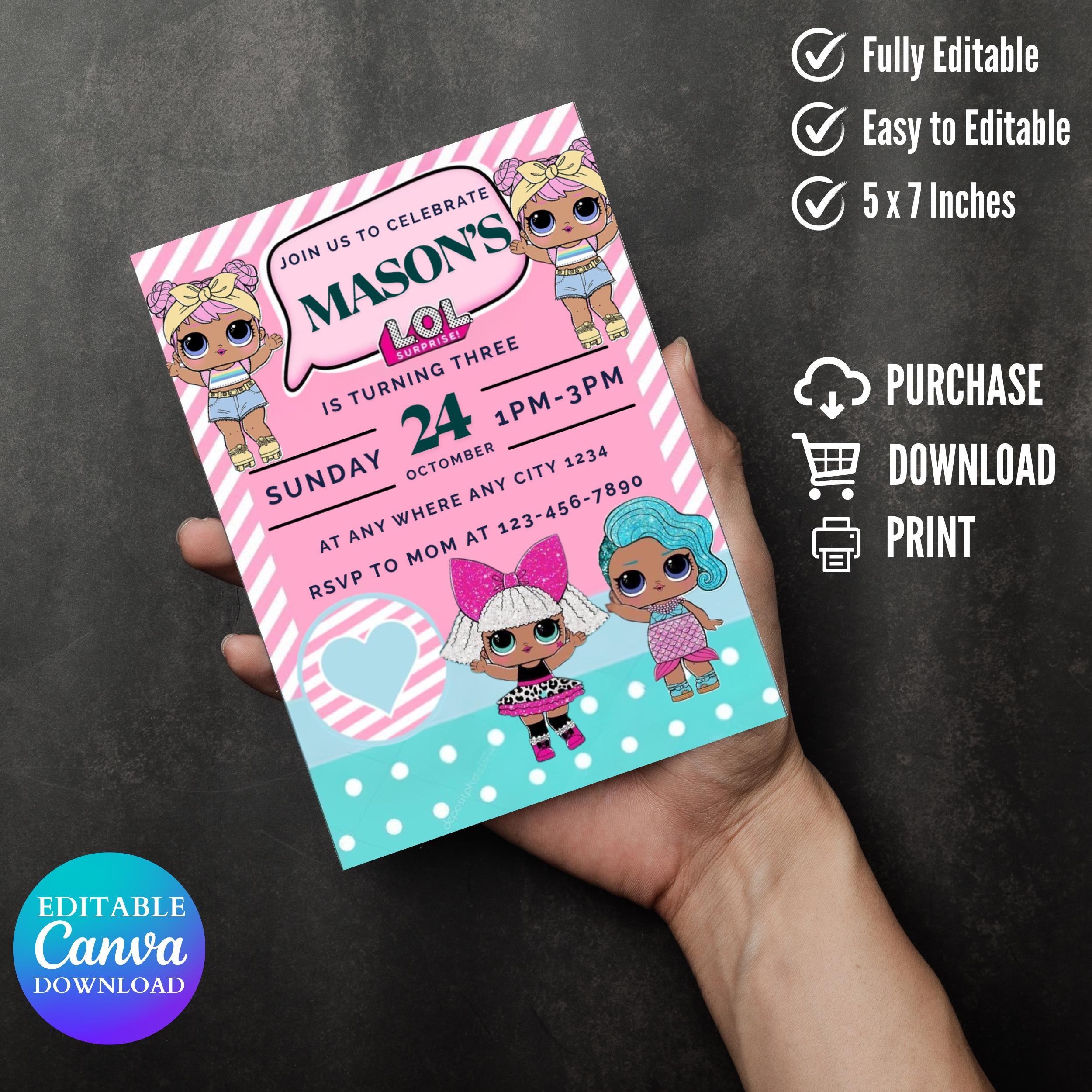 Little Doll Birthday Invitation, Pink Doll Birthday Party Invitation, doll Invitation Kid Birthday, Little Pink Doll Birthday Invitation