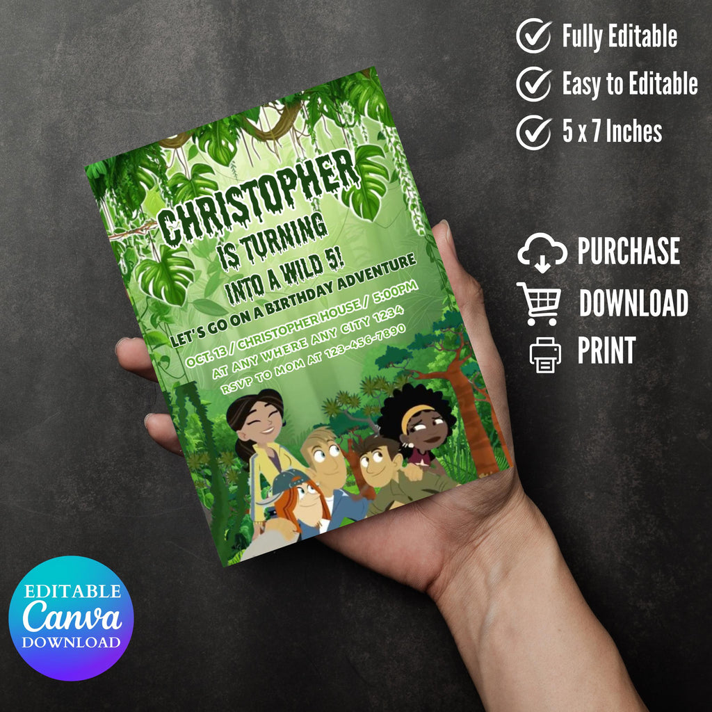 Editable Photo Mobile Wild Kratts Birthday Invitation Template, Birthday Party Invitations, Digital Kids Party Invite, Evite Bday Card