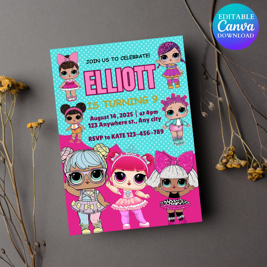 Little Doll Birthday Invitation, Pink Doll Birthday Party Invitation, doll Invitation Kid Birthday, Little Pink Doll Birthday Invitation