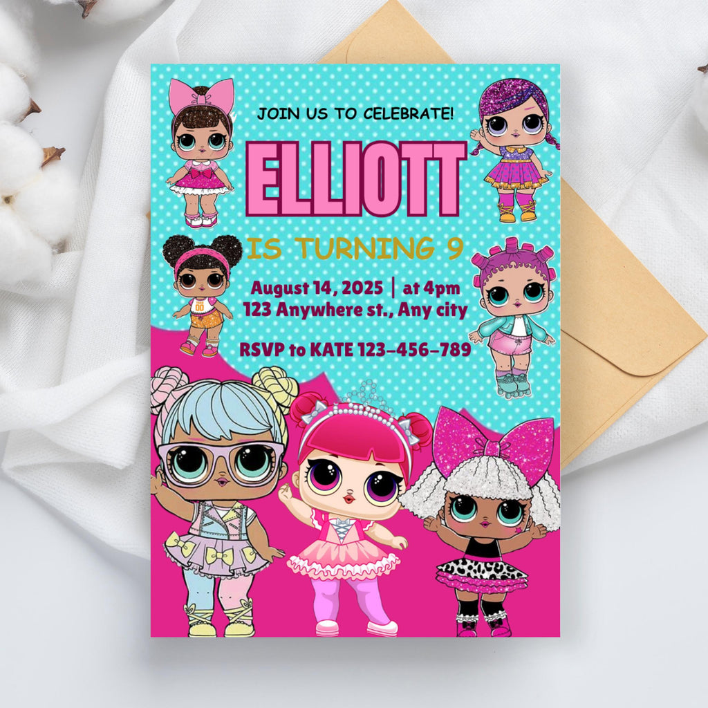 Little Doll Birthday Invitation, Pink Doll Birthday Party Invitation, doll Invitation Kid Birthday, Little Pink Doll Birthday Invitation