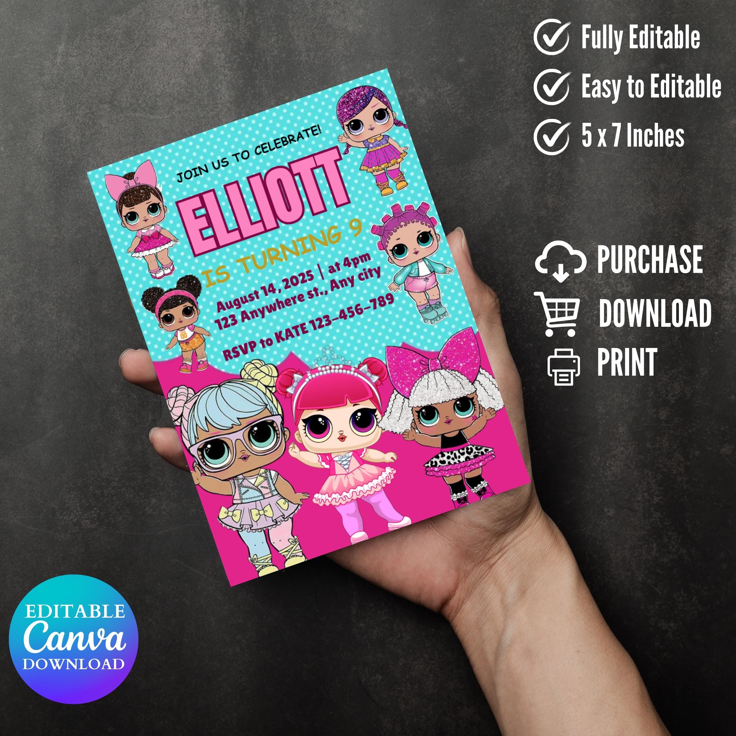 Little Doll Birthday Invitation, Pink Doll Birthday Party Invitation, doll Invitation Kid Birthday, Little Pink Doll Birthday Invitation