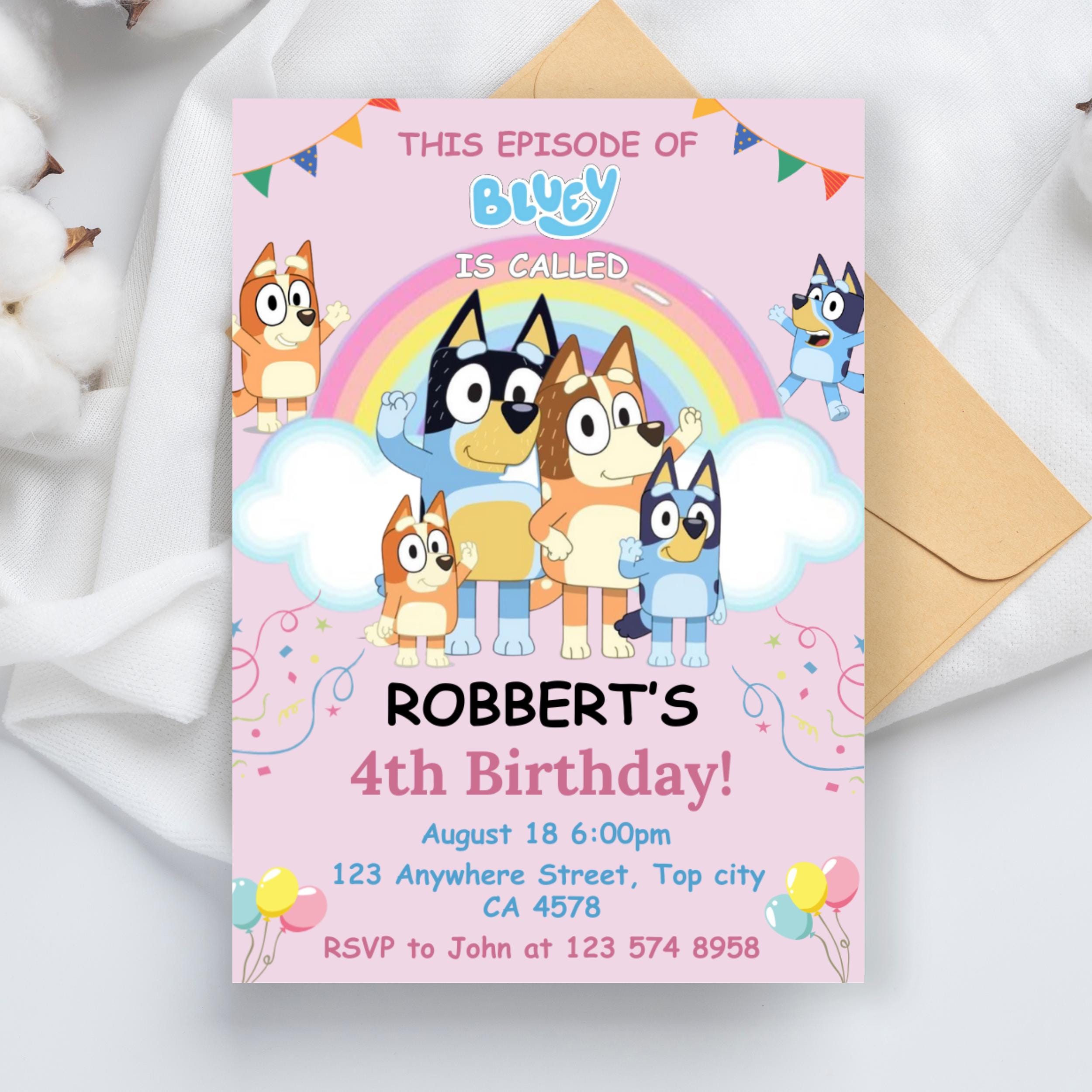 Pink Bluey Birthday Invitation: Editable Canva Template (Digital Download)