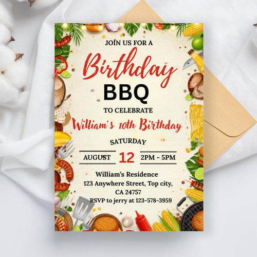 BBQ Birthday Invitation Template: Grill & Chill Party (Digital Download, 5x7")