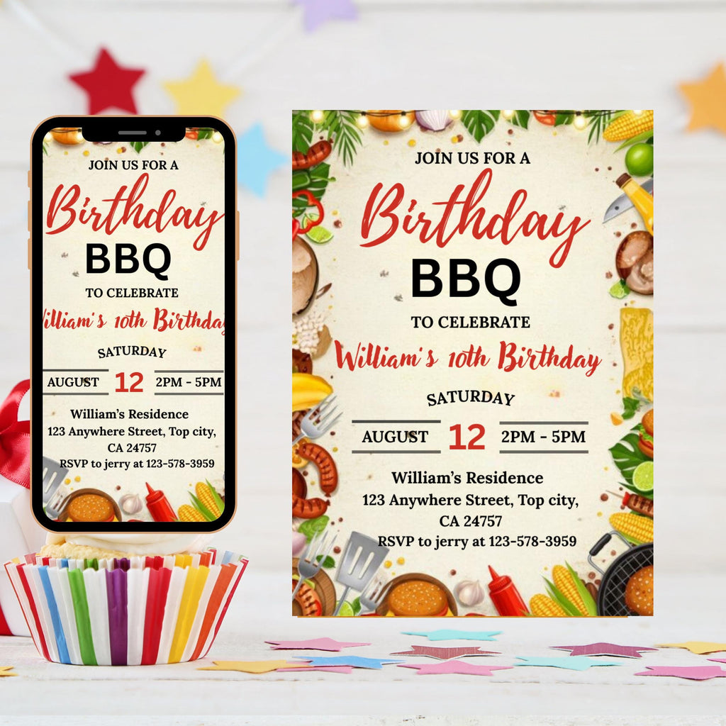 BBQ Birthday Invitation Template: Grill & Chill Party (Digital Download, 5x7")