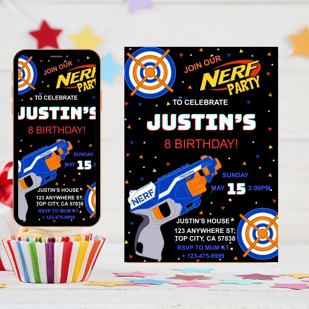 Dart Gun Birthday Invitation Template, Dart Gun Party, Dart Boy Birthday Party Invite, Nerf Party Invitation, Boy Invitation, Dart Gun  card
