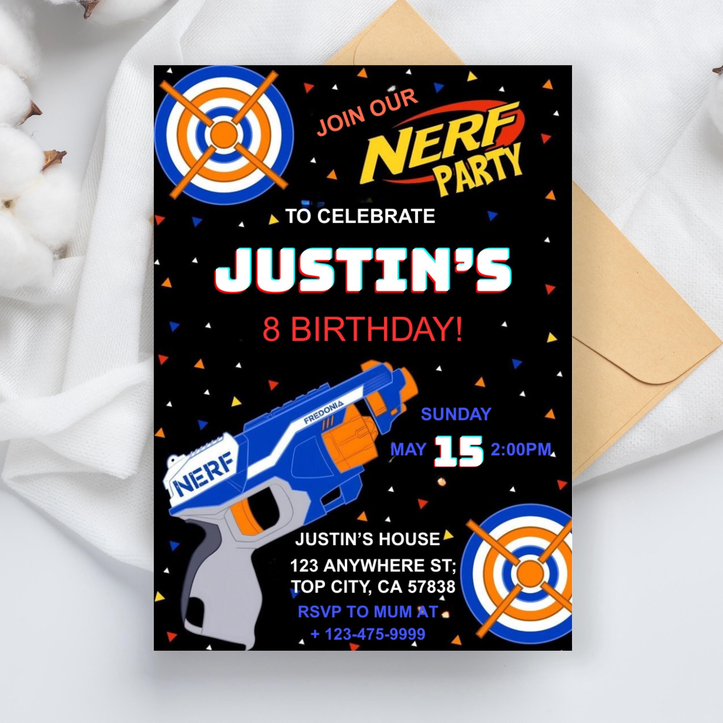 Dart Gun Birthday Invitation Template, Dart Gun Party, Dart Boy Birthday Party Invite, Nerf Party Invitation, Boy Invitation, Dart Gun  card