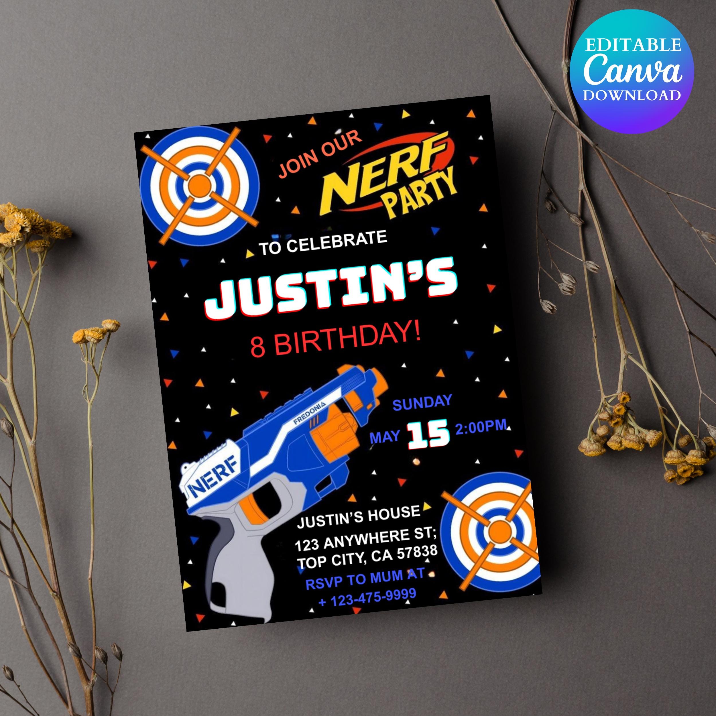 Dart Gun Birthday Invitation Template, Dart Gun Party, Dart Boy Birthday Party Invite, Nerf Party Invitation, Boy Invitation, Dart Gun  card