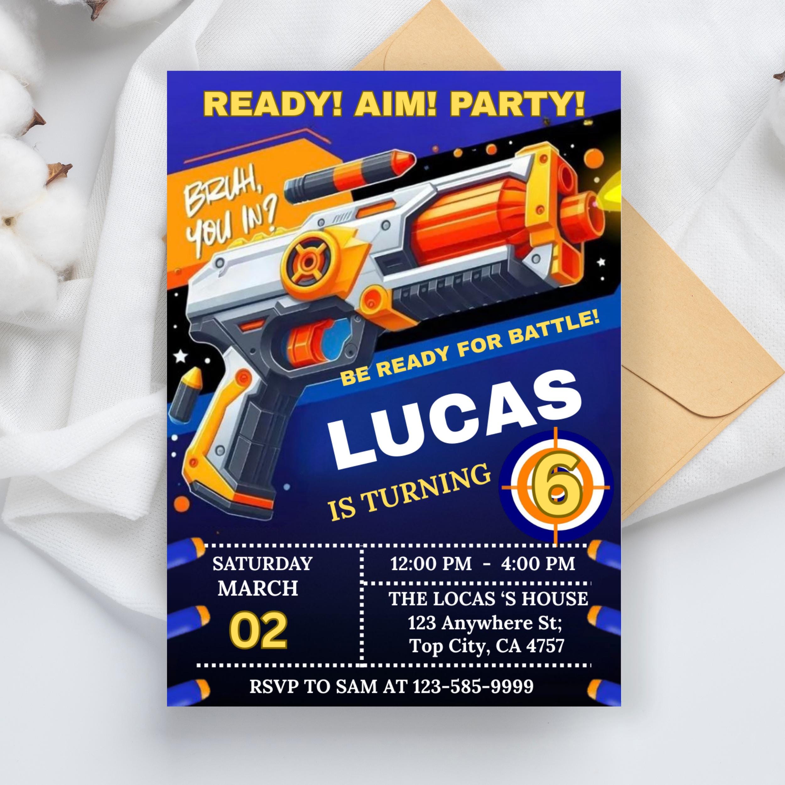 Dart Gun Birthday Invitation Template, Dart Gun Birthday Invitation, Dart Gun Party, Dart Boy Birthday Party Invite, Nerf Party Invitation