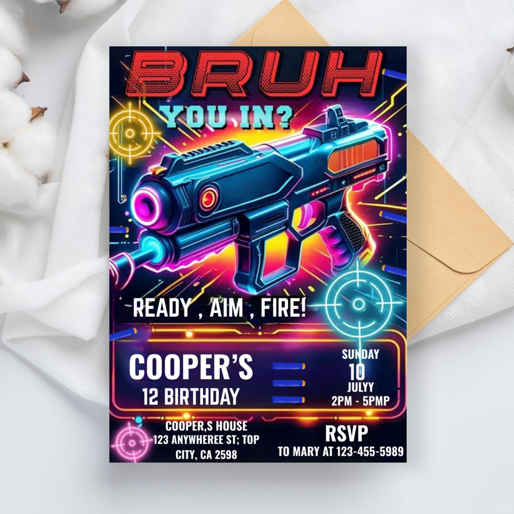 Dart Gun Birthday Invitation Template, Dart Gun Birthday Invitation, Dart Gun Party, Dart Boy Birthday Party Invite, Nerf Party Invitation