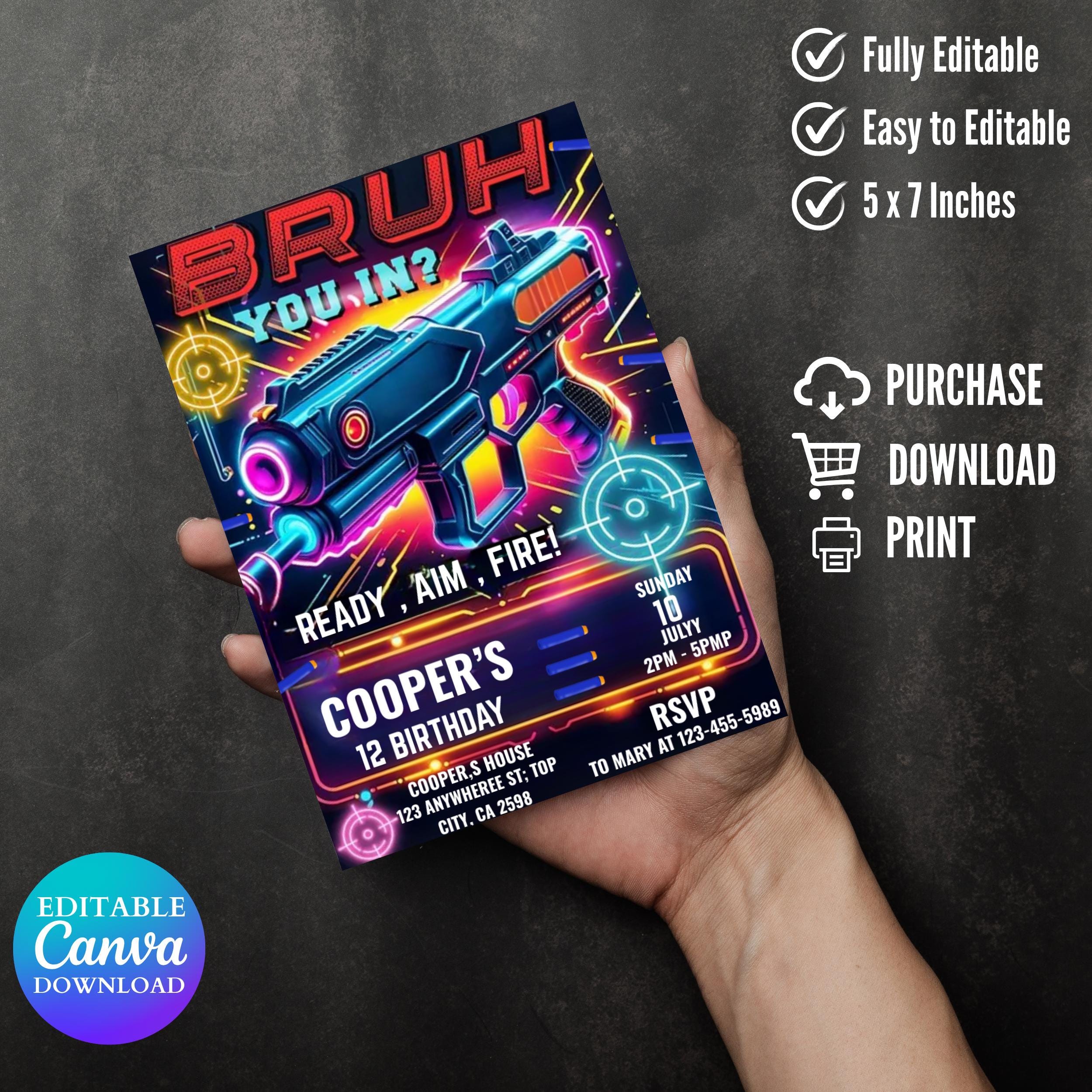 Dart Gun Birthday Invitation Template, Dart Gun Birthday Invitation, Dart Gun Party, Dart Boy Birthday Party Invite, Nerf Party Invitation