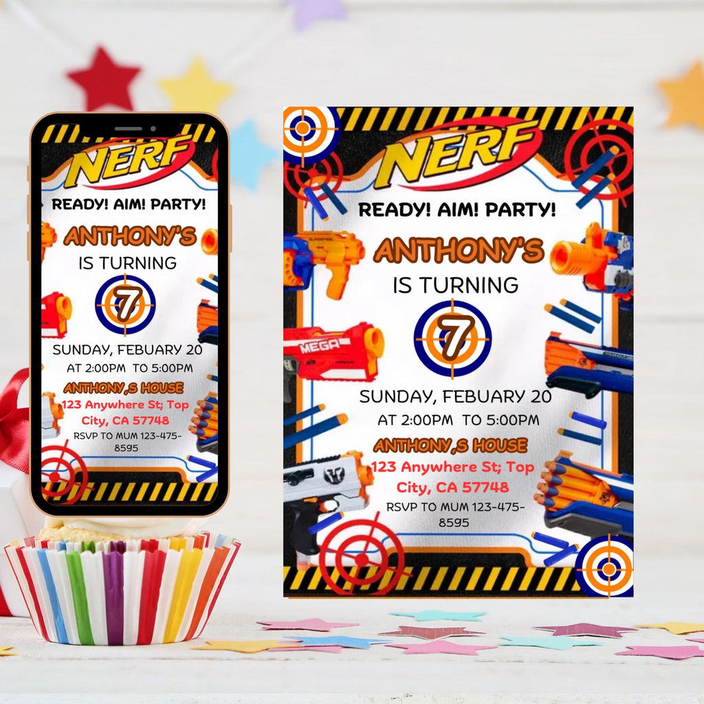 Dart Gun Invitation Editable Template, Dart Gun Birthday Invitation, Nerf Party Invitation, Dart Gun Invite Party, Boy Invitation, Dart Boy