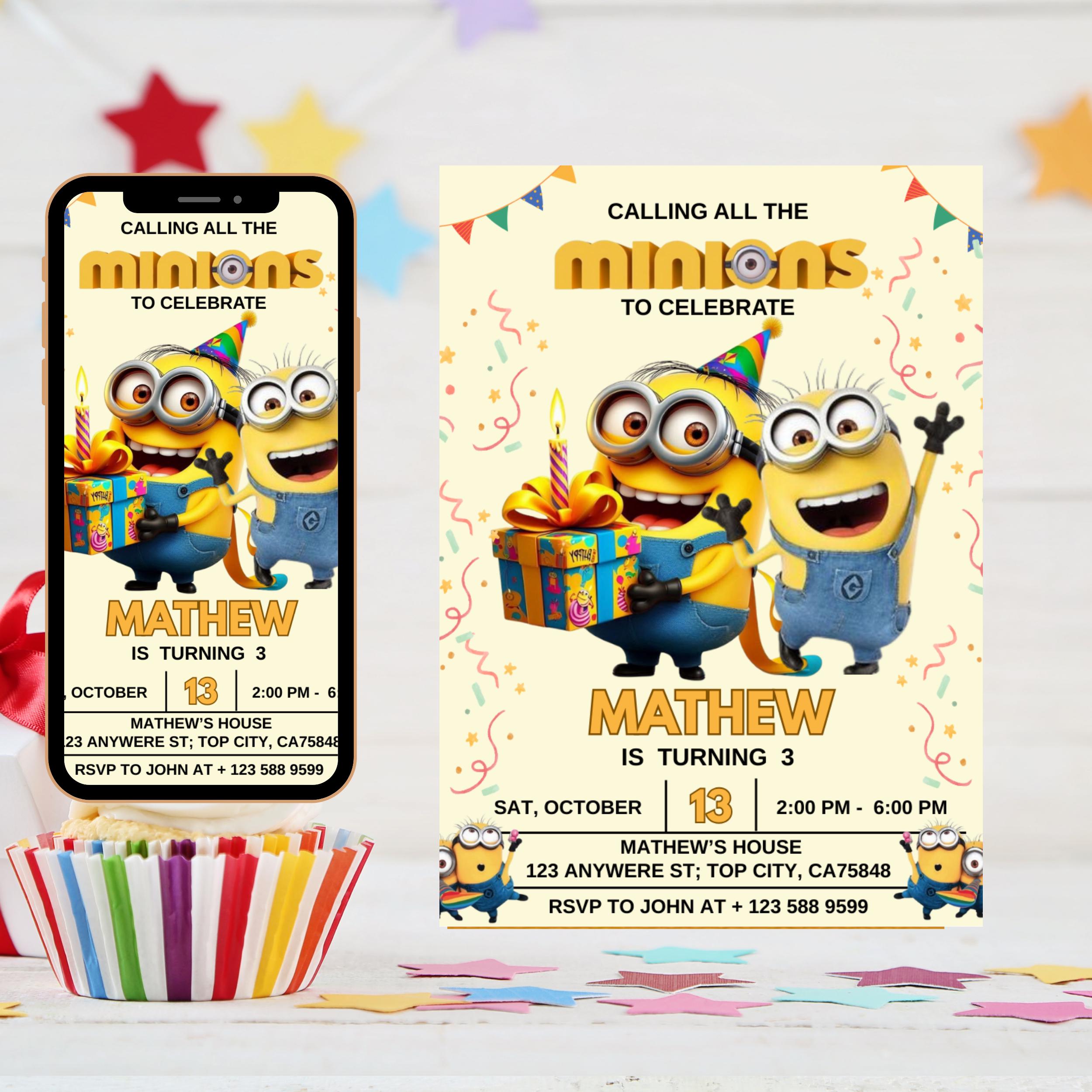 Editable Minion Birthday Invitation: Printable Kids Party Evite (5x7 inches)