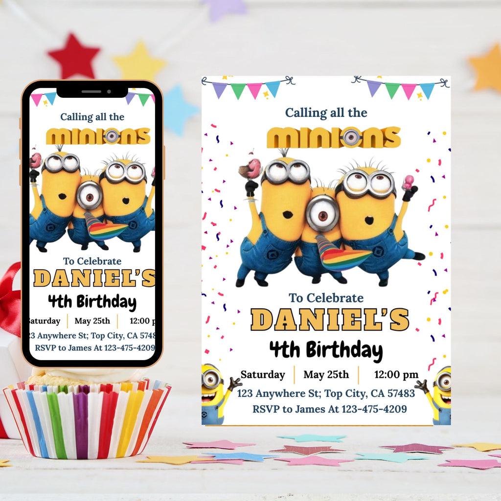 Editable Minion Birthday Invitation: Kids Party Template (Digital Download 5x7in