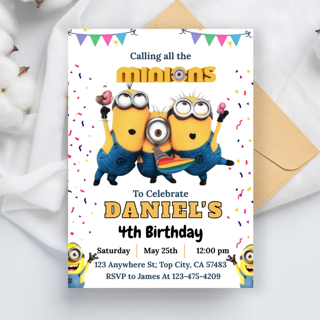 Editable Minion Birthday Invitation: Kids Party Template (Digital Download 5x7in