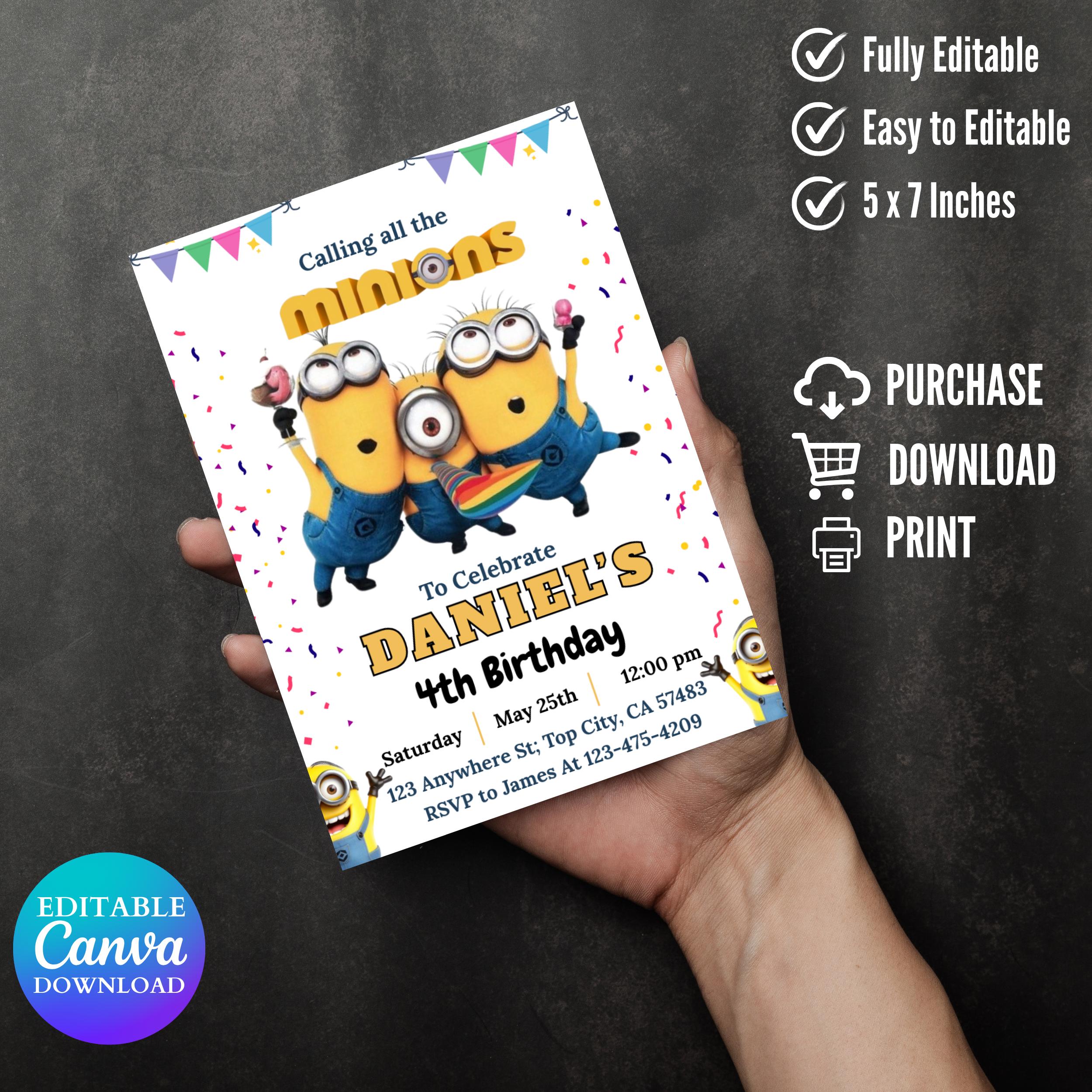 Editable Minion Birthday Invitation: Kids Party Template (Digital Download 5x7in