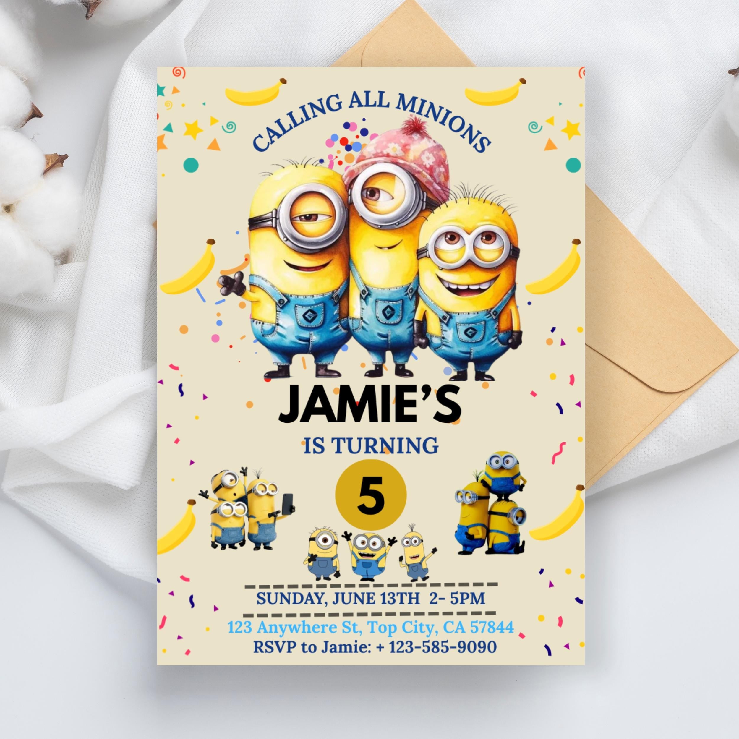 Editable Minions Birthday Invitation: Fun Kids Party Invite (5x7 inches)
