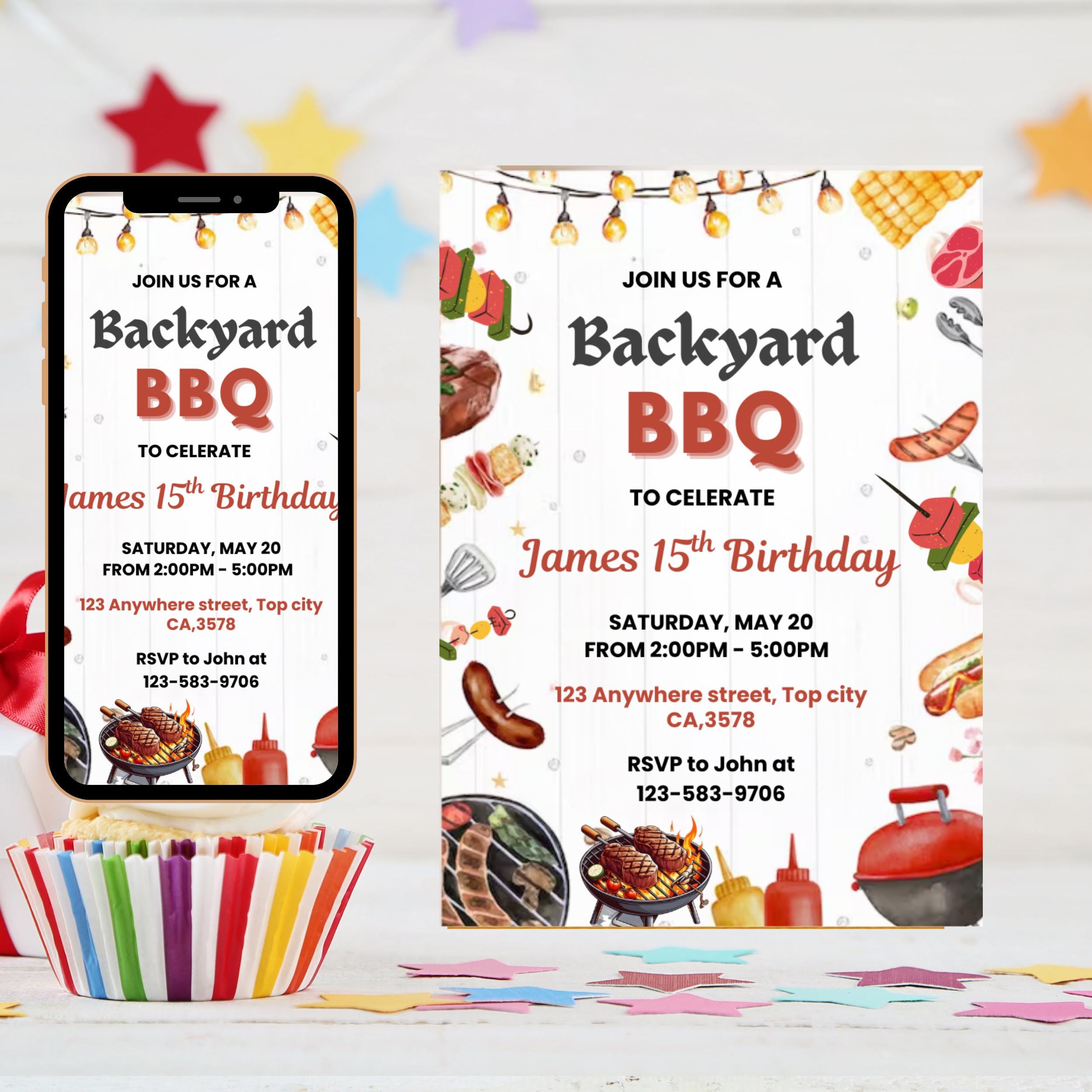 Red Gingham BBQ Birthday Invitation: Editable Backyard Party Template (Digital Download
