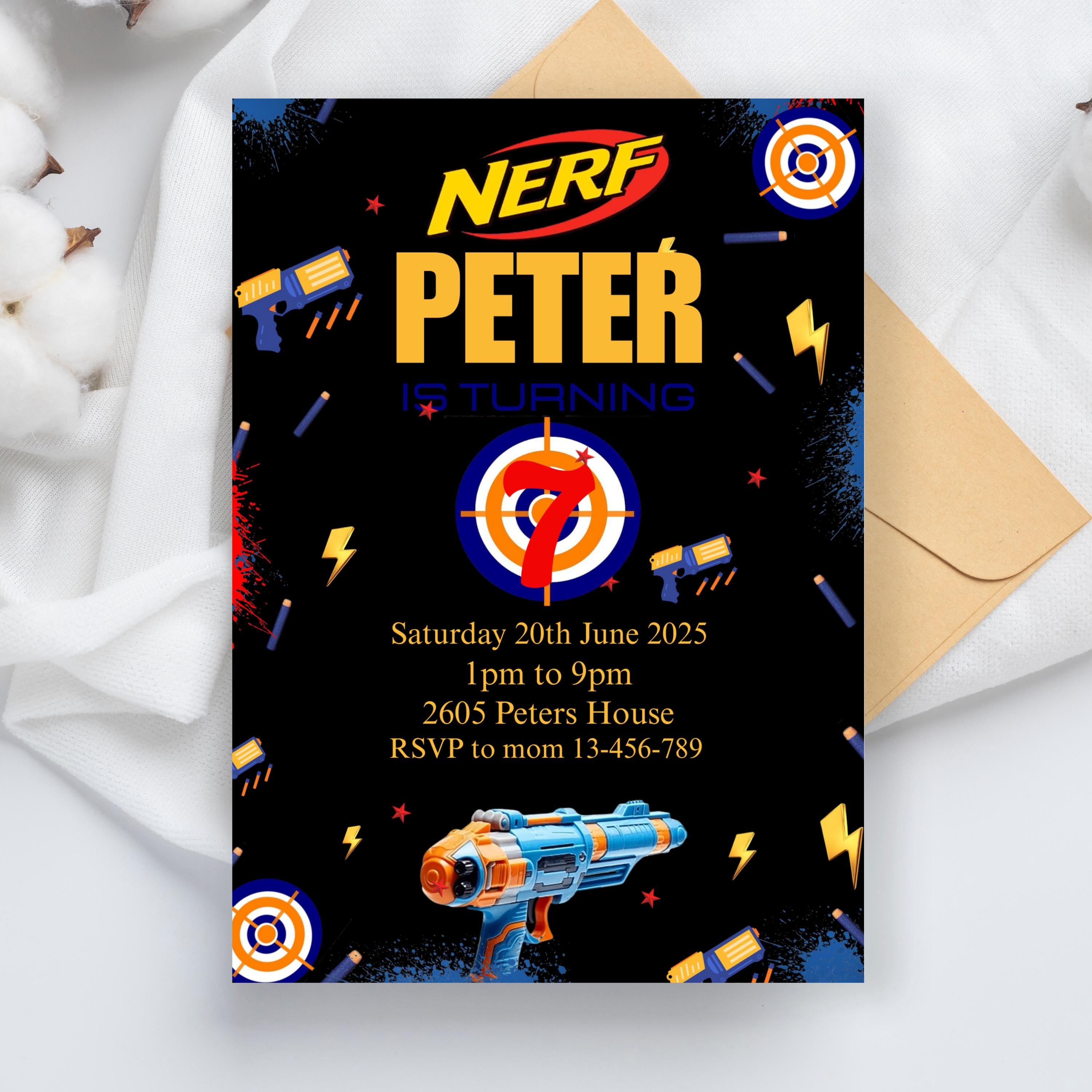 Dart Gun Birthday Invitation Template – Editable Canva Design for Kids or Teens Action-Themed Party, Dart Gun Invite Party, Boy Invitation