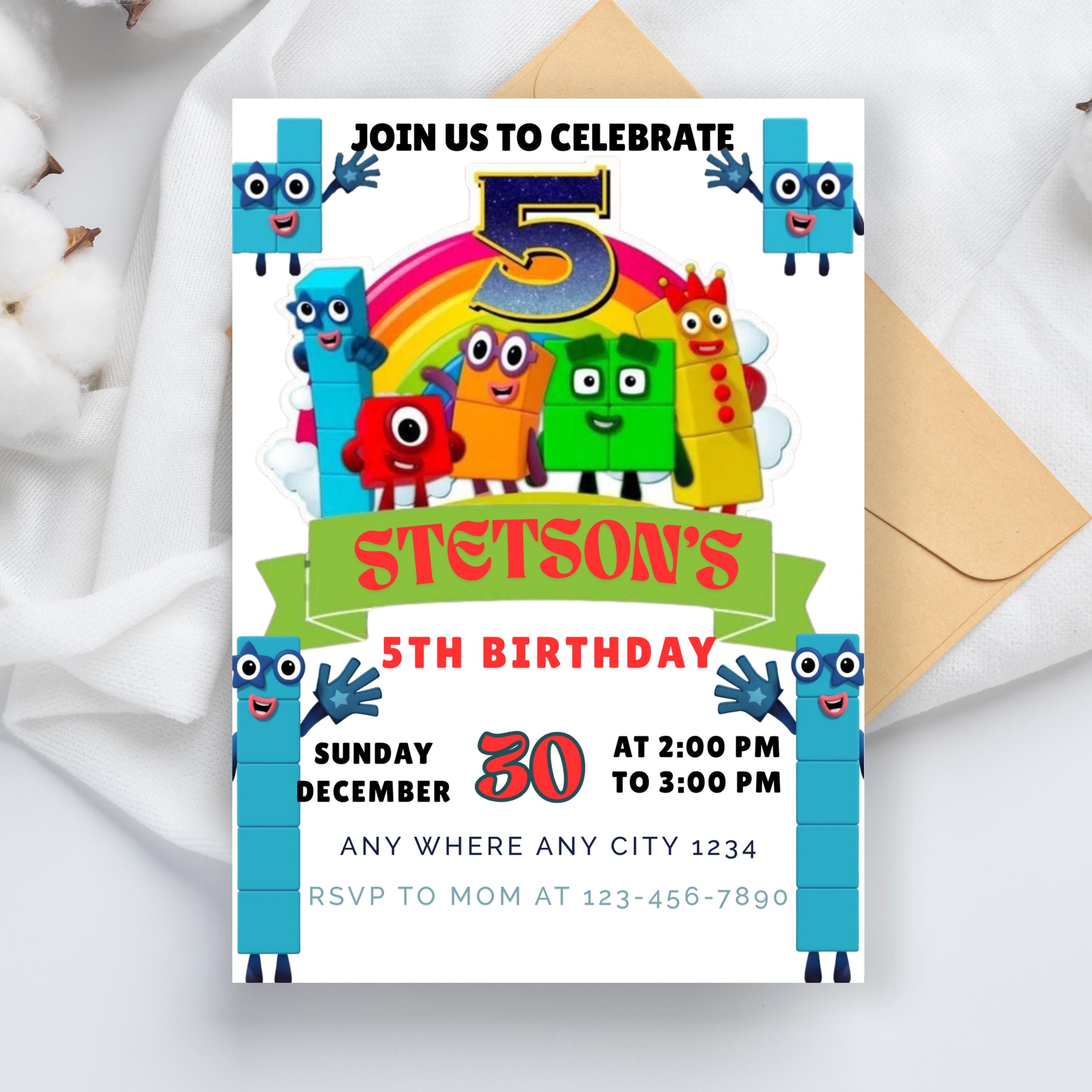 Editable Number blocks, Birthday Invitation, Printable Birthday Party Invite, Digital Kid Party Invite, Number Inspired Birthday Invitation